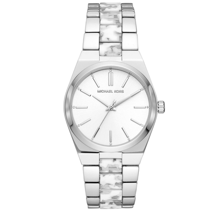 Michael Kors Channing MK6649 women's watch with white dial and silver mixed metal bracelet