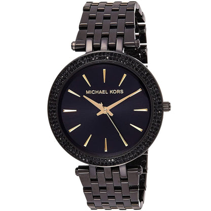 Michael Kors Darci all black women's watch with crystalized bezel and gold-tone hands