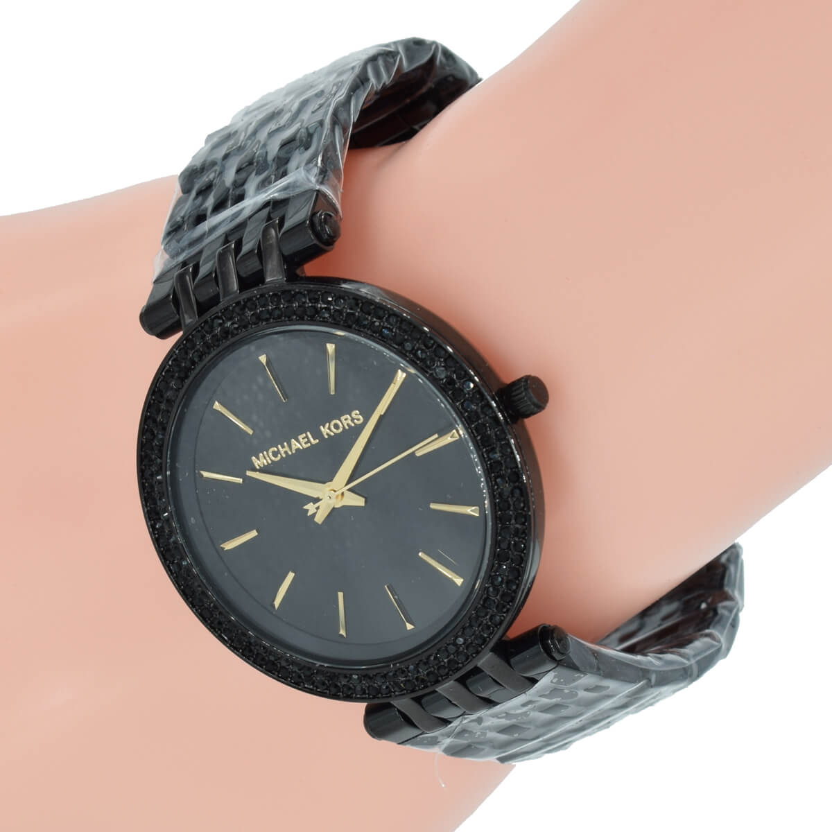 Michael Kors Darci black watch worn on wrist showing fit and bracelet length