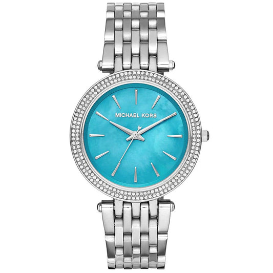 Michael Kors Darci turquoise MOP dial watch with silver tone stainless steel bracelet