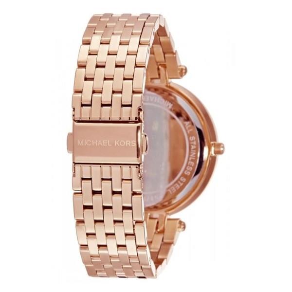 Back view of Michael Kors Darci watch showing rose gold-tone case and bracelet