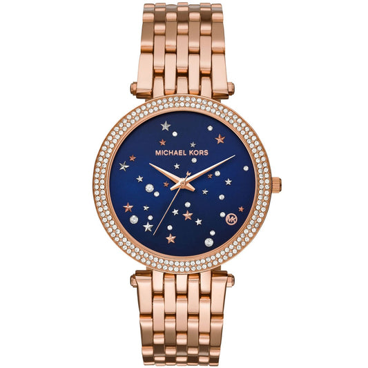 Michael Kors Darci rose gold-tone women's watch with blue dial and crystal-set bezel