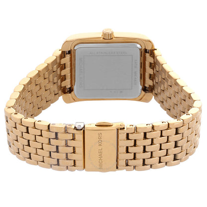 Michael Kors Emery watch caseback with steel bracelet and closure detail