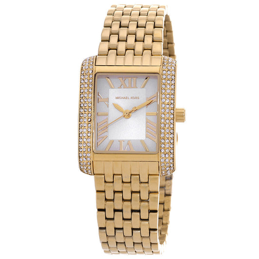 Michael Kors Emery gold-tone quartz watch with crystal-set case and white dial