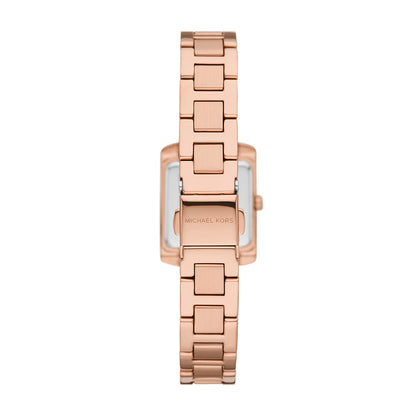 Rear view of Michael Kors Emery MK7512 watch with rose gold-tone bracelet links
