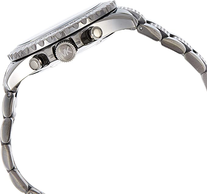 Side view of Michael Kors Everest women's watch showing bracelet and chronograph pushers