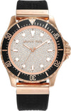 Michael Kors Everest rose gold watch with pavé crystal dial and black silicone strap