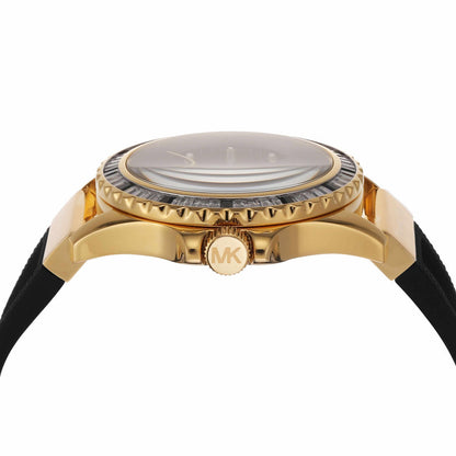 Michael Kors Everest watch side profile showing gold-tone stainless steel case and bezel