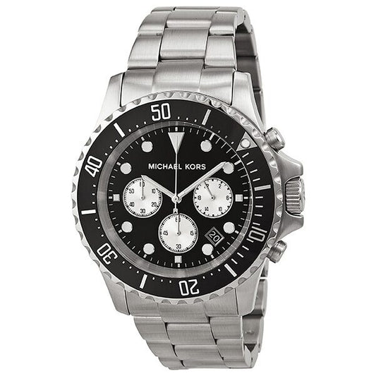 Michael Kors Everest chronograph black dial with three white subdials and stainless steel bracelet