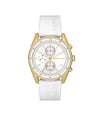 Michael Kors Hadyn MK7484 gold-tone chronograph watch with white silicone strap and pavé bezel