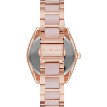 Michael Kors Janelle rose gold watch caseback with Michael Kors engraving