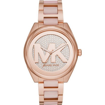 Michael Kors Janelle rose gold women's watch with crystal dial and matching bracelet