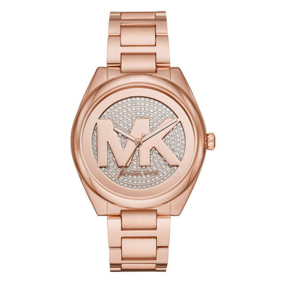 Michael Kors Janelle rose gold-tone watch with pavé crystal dial and MK logo