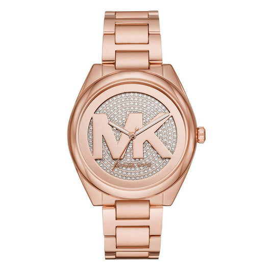 Michael Kors Janelle rose gold-tone watch with pavé crystal dial and MK logo