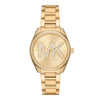 Michael Kors Janelle gold women's watch with pavé MK logo dial and crystal bezel