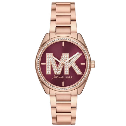 Michael Kors Janelle rose gold-tone watch with mulberry dial and crystal-set bezel