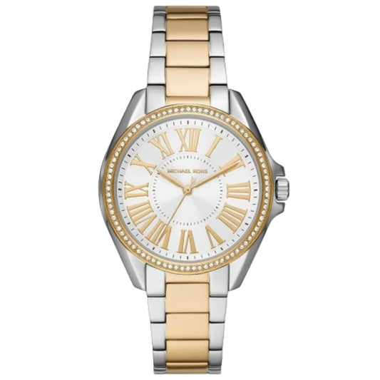 Michael Kors Kacie silver dial watch with two-tone steel bracelet and crystal bezel
