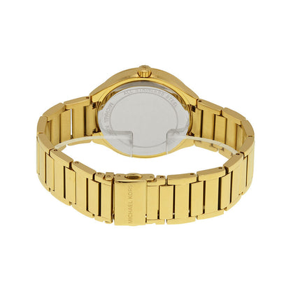 Back view of Michael Kors Kerry watch showing gold-tone stainless steel caseback and bracelet