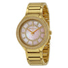 Michael Kors Kerry women's watch with pink mother-of-pearl dial, crystal bezel, and gold-tone bracelet