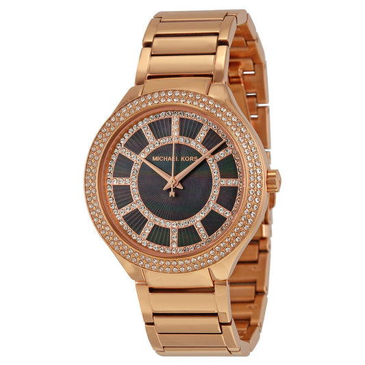 Michael Kors Kerry women's watch with black mother-of-pearl dial and rose gold-tone crystal-set bezel