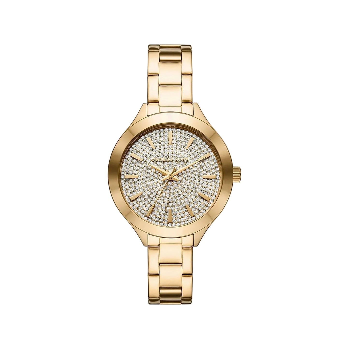 Michael Kors Key Biscayne gold-tone women's watch with crystal dial and matching bracelet