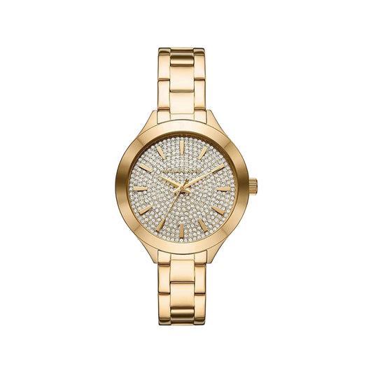 Michael Kors Key Biscayne gold-tone women's watch with crystal dial and matching bracelet