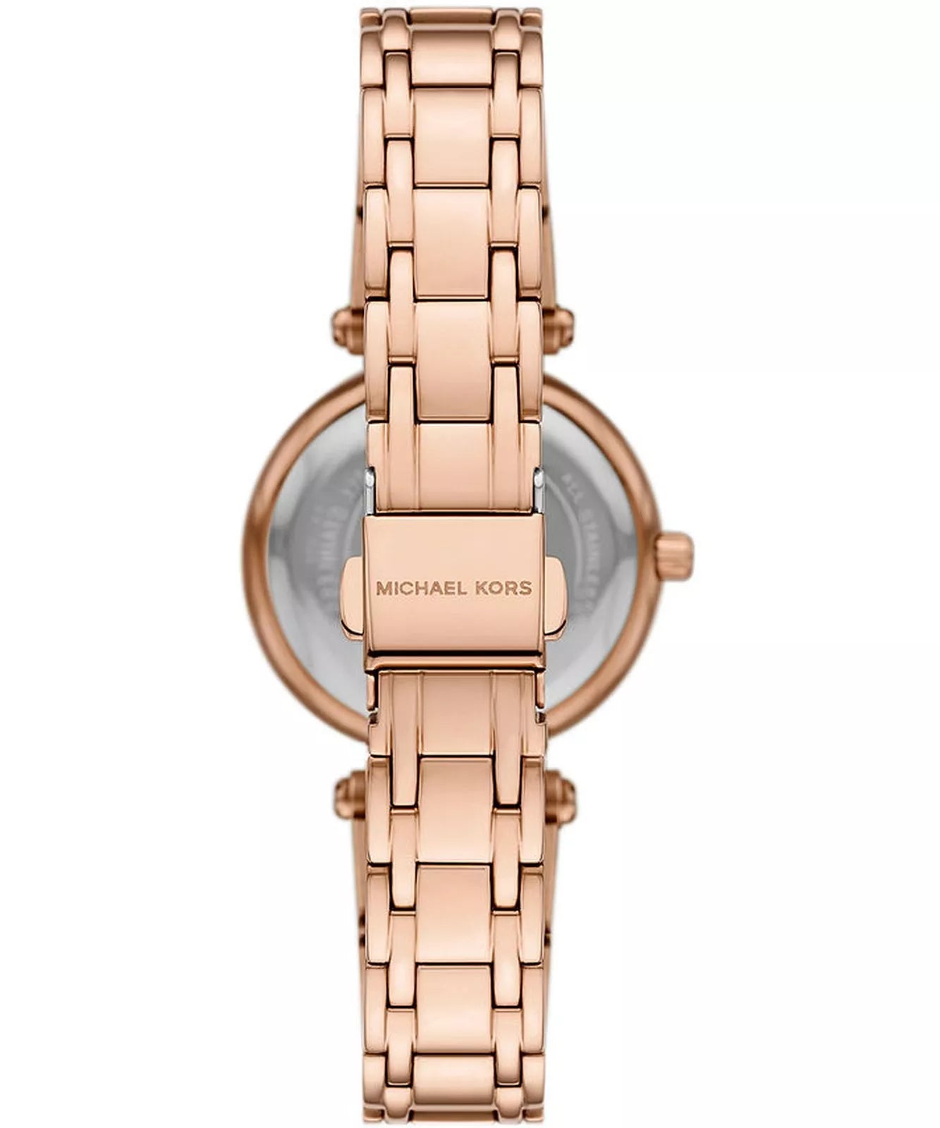 Michael Kors Laney MK4893 caseback view with rose gold link bracelet