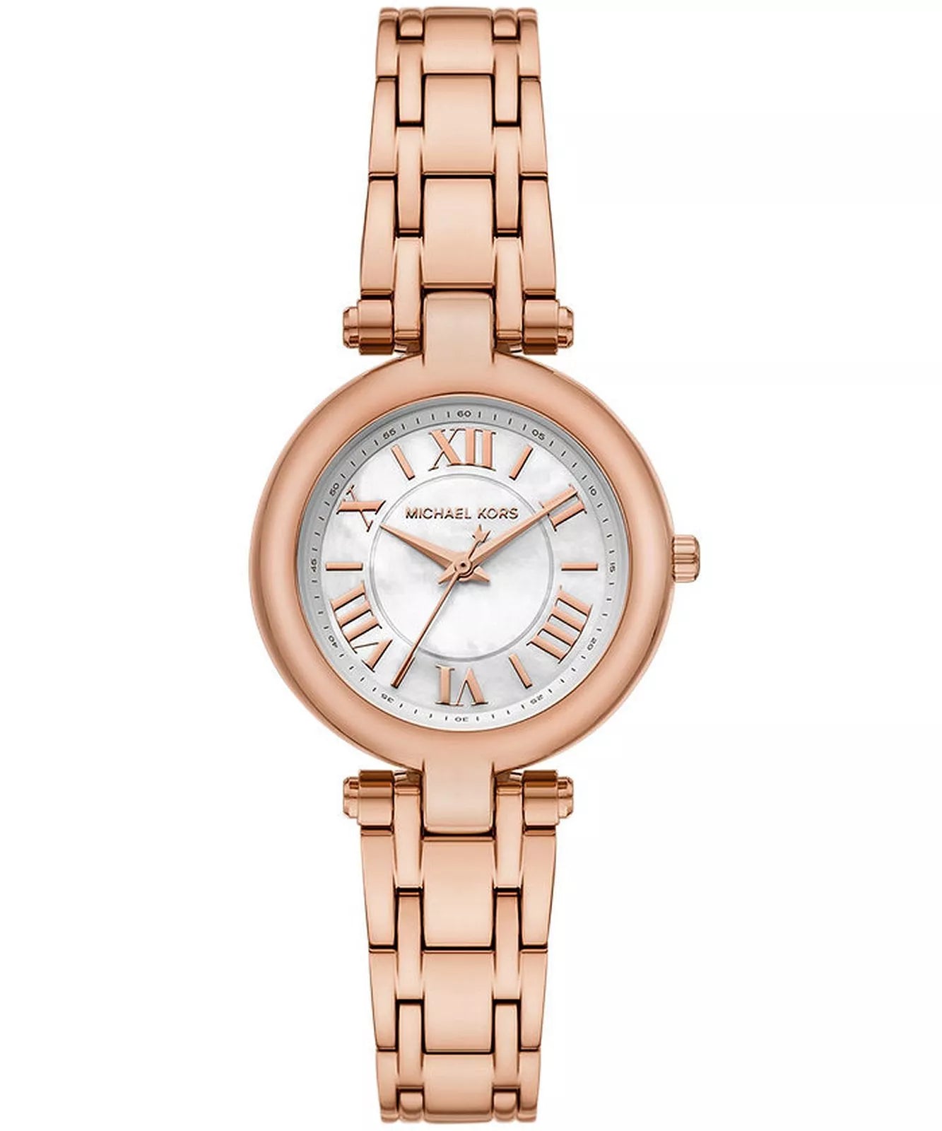 Michael Kors Laney MK4893 rose gold women's watch with white dial and Roman numerals
