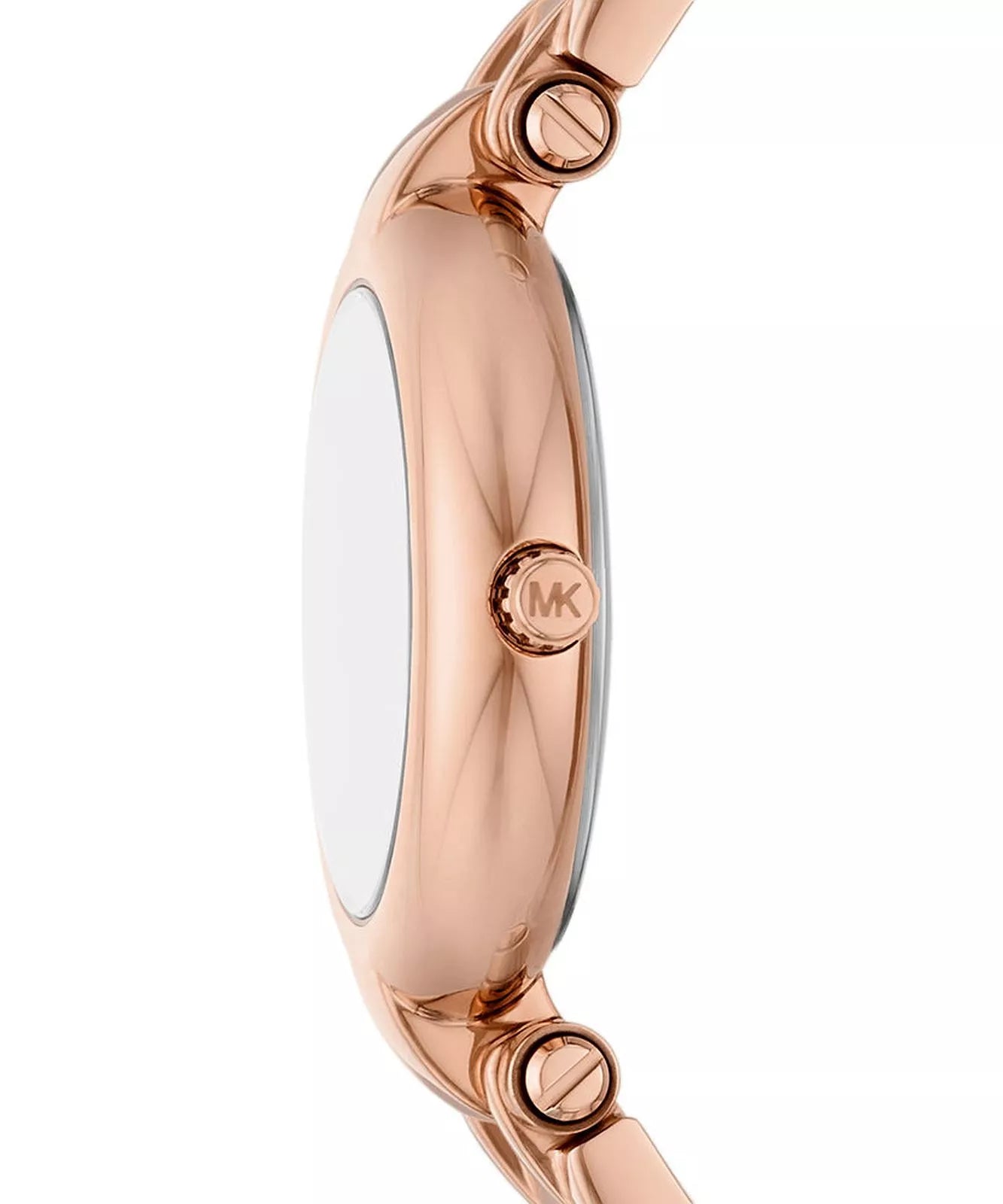 Michael Kors Laney MK4893 side profile showing rose gold case and bracelet