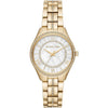 Michael Kors Lauryn white MOP dial gold women's watch with crystal-set bezel and Roman numerals