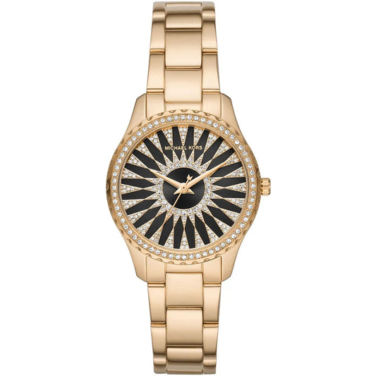 Michael Kors Layton gold-tone watch with black dial and crystal-set bezel