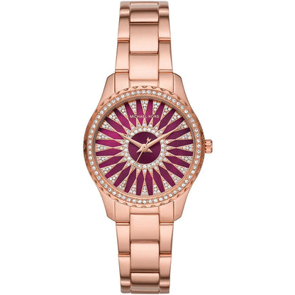 Michael Kors Layton rose gold-tone watch with red sunburst dial and crystal-set bezel