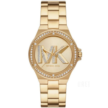 Michael Kors Lennox gold-tone women's watch with crystal-set bezel and MK logo dial