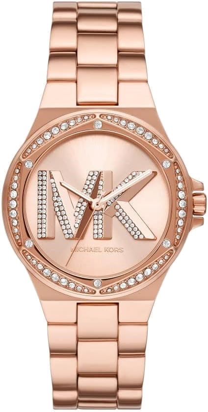 Michael Kors Lennox rose gold-tone watch with crystal-set bezel and dial, three-hand movement