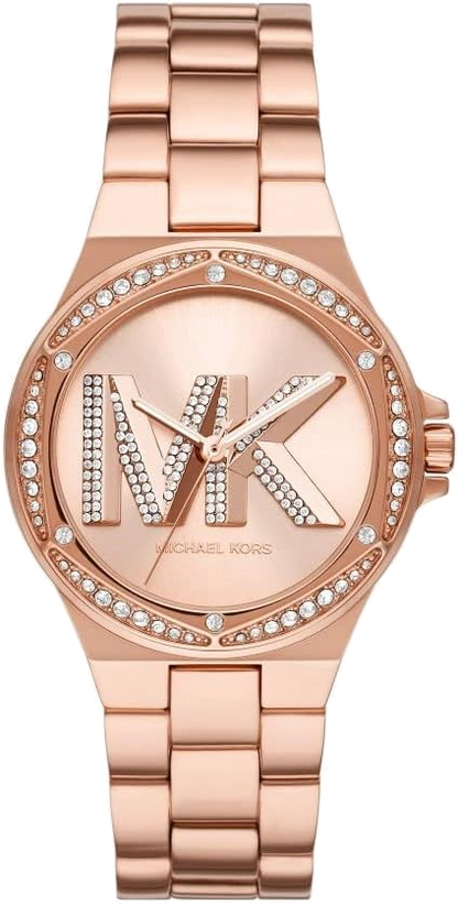 Michael Kors Lennox rose gold-tone watch with crystal-set bezel and dial, three-hand movement
