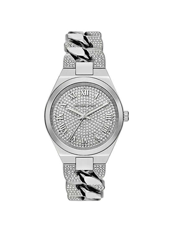 Michael Kors Lennox women's watch with pavé silver dial and chunky chain strap