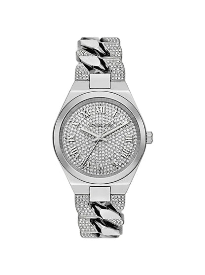 Michael Kors Lennox women's watch with pavé silver dial and chunky chain strap