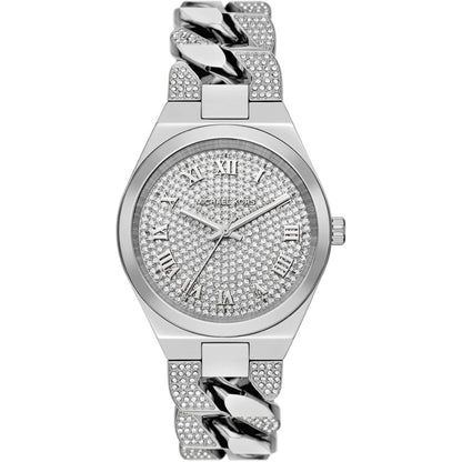Michael Kors Lennox silver-tone watch with pavé dial and curb-link bracelet