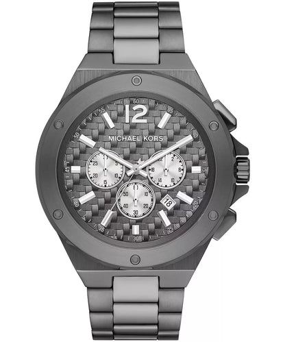 Michael Kors Lennox gunmetal chronograph watch with three subdials and textured dial