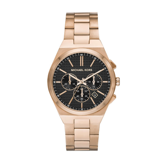 Michael Kors Oversized Lennox Chronograph rose gold-tone men's watch with black dial and chronograph subdials