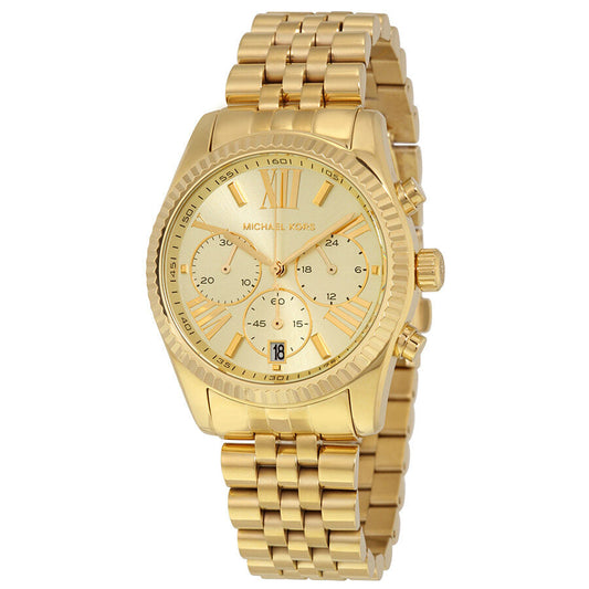 Michael Kors Lexington Chronograph gold-tone ladies watch with champagne dial and Roman numerals