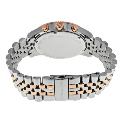 Michael Kors Lexington watch caseback and two-tone stainless steel bracelet