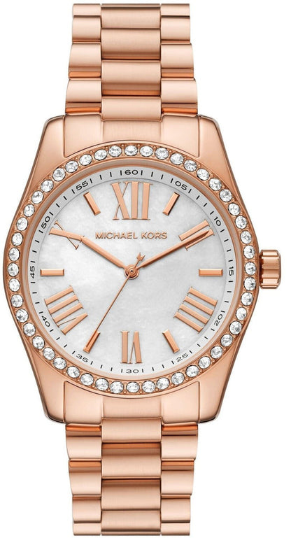 Michael Kors Lexington MK1088 rose gold-tone women's watch with white dial and crystal-set bezel