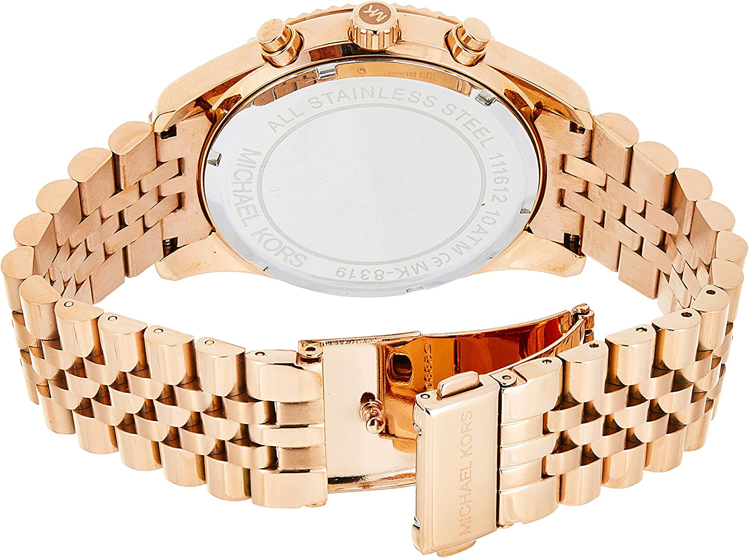 Michael Kors Lexington MK8319 stainless steel caseback with bracelet and fold-over clasp