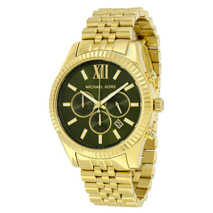 Michael Kors Lexington chronograph watch with green dial and gold-tone case