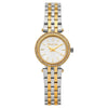 Michael Kors Mini Darci two tone women's watch with silver dial, crystal bezel, and mixed metal bracelet