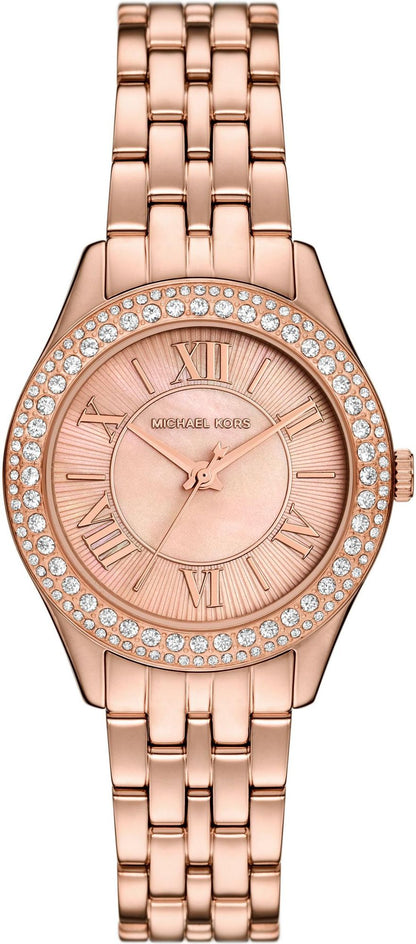 Michael Kors Mini Harlowe rose-gold women's watch with crystal pavé bezel and Roman numeral dial