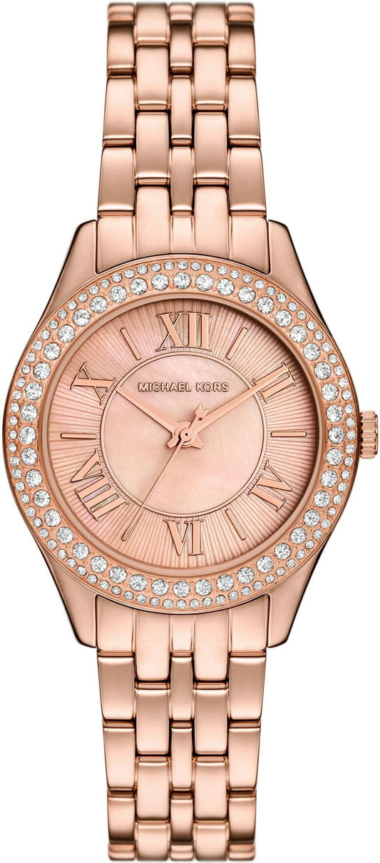 Michael Kors Mini Harlowe rose-gold women's watch with crystal pavé bezel and Roman numeral dial