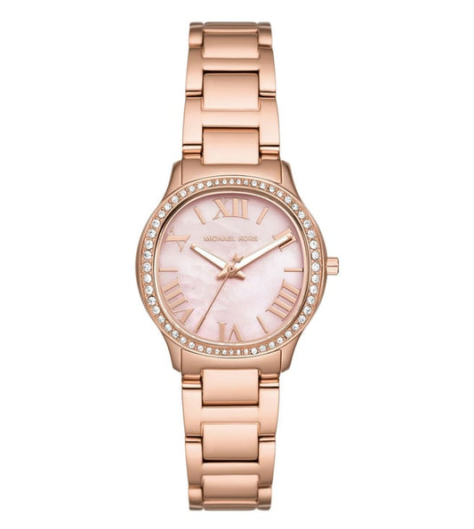 Michael Kors Mini Sage rose gold women's watch with pink mother-of-pearl dial and crystal-set bezel