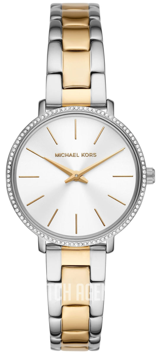 Michael Kors MK1041 Pyper watch with two-tone silver and gold bracelet and crystal bezel